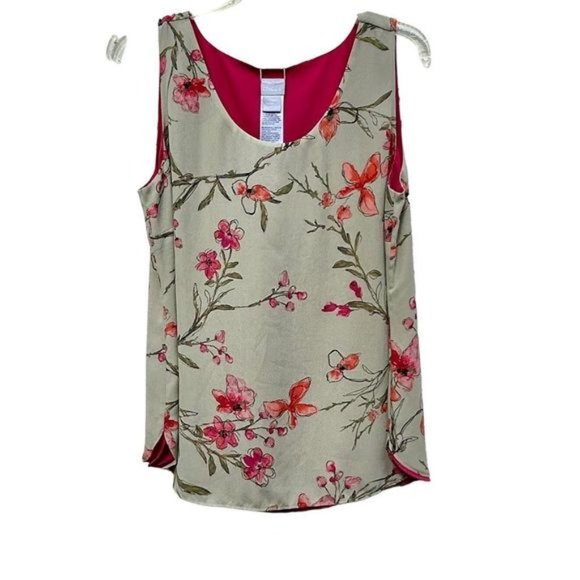 Tops - Chico's Women's Size 1 Reversible Tank Sketched Blooms Pattern Olive Top